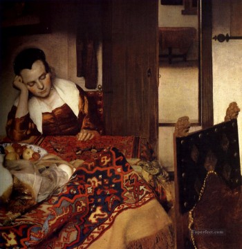  Johannes Pintura al %C3%B3leo - Una doncella dormida Barroco Johannes Vermeer